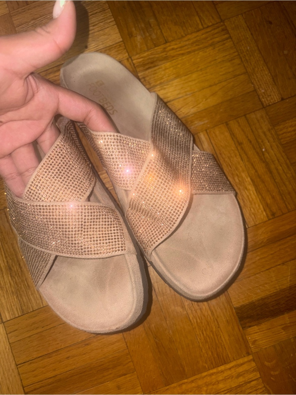 Sparkle Crisscross Slide Sandals - Blush